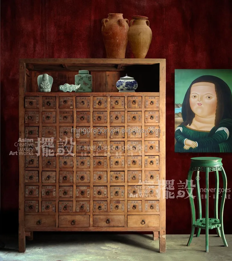 Chinese antique furniture- many drawers distressed medicine cabinet