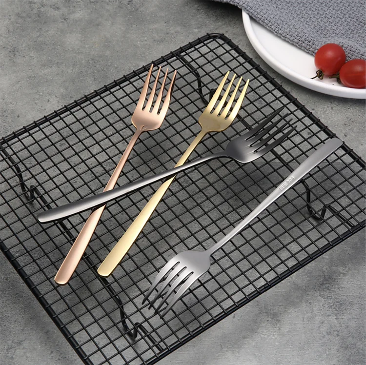 
Long Handle colored rose gold silver plating stainless steel salad fruit dinner fork set 