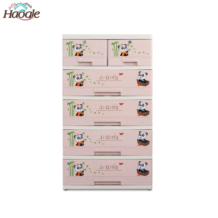 Multi-function Sundries Bedroom Organize Storage 5-tiers Cartoon Design Baby Panda Pattern Plastic Clothes Drawer Cabinet