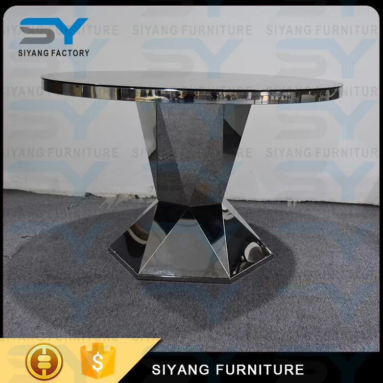 Античная Стеклянный мраморное основание без нуля шестигранник вращающихся обеденный стол CT036