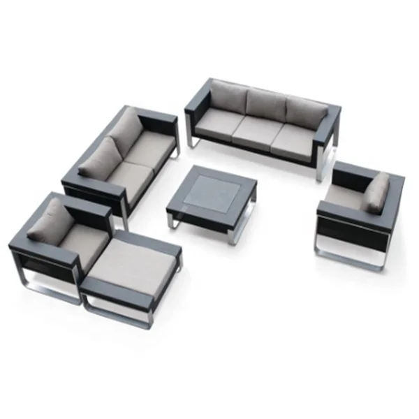 Luxury aluminum PE rattan outdoor furniture patio villa garden sofa lounge with brushed aluminum legs