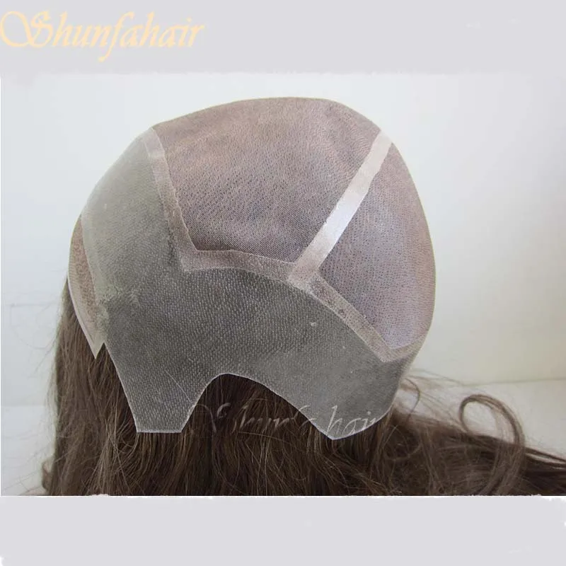 Lace with PU around base long hair Full head toupee for men