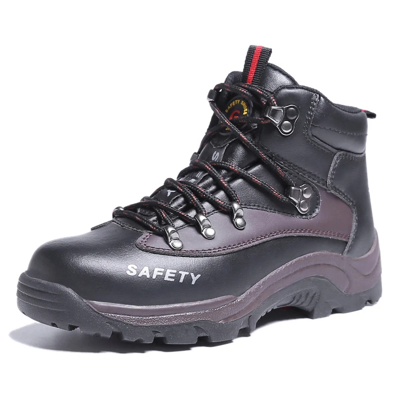 Fashion design genuine leather safety work boots with steel toe metal middsole fur lining safety shoes