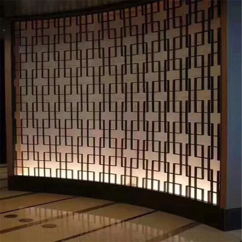 interior wall divider Entrance lobby reception desk background wall panel stainless steel huge metal screen