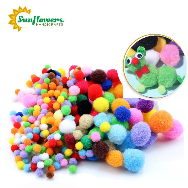 Multicolor fuzzy bulk pom poms for school handwork