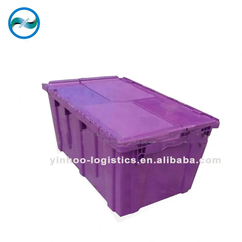 Custom PP plastic transport Storage Moving attached lid vegetable fruit tote box