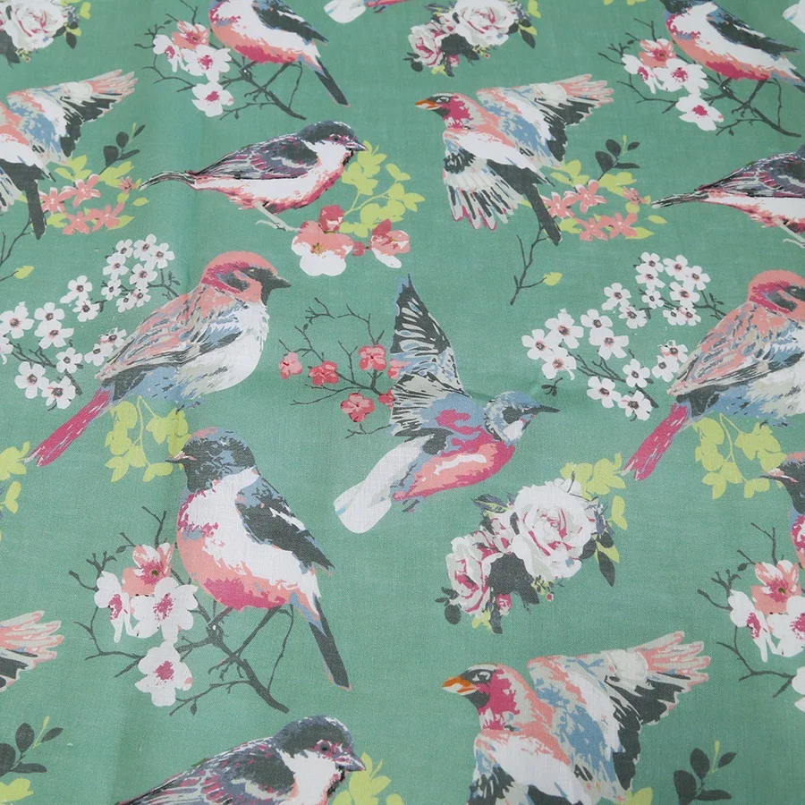 Digital Printing Bird Floral Design on 100% Linen Fabric for Dresses