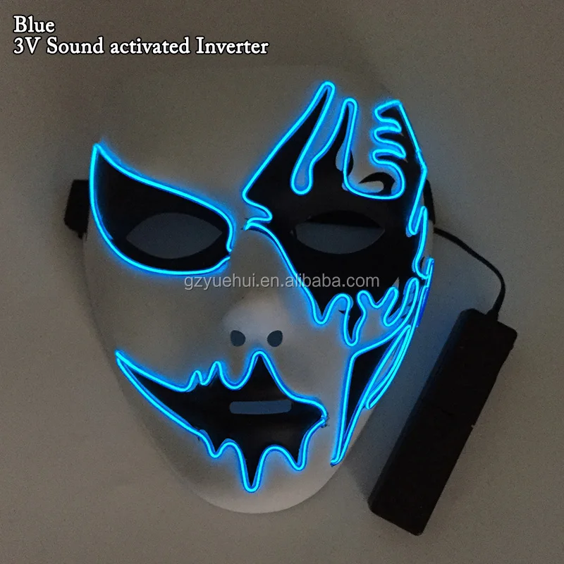 Trendy Wedding Decor Hand-Painted EL Rope Tube Flashing Birthday Mask Fancy Neon Led Strip Grotesque Mask for Carnival