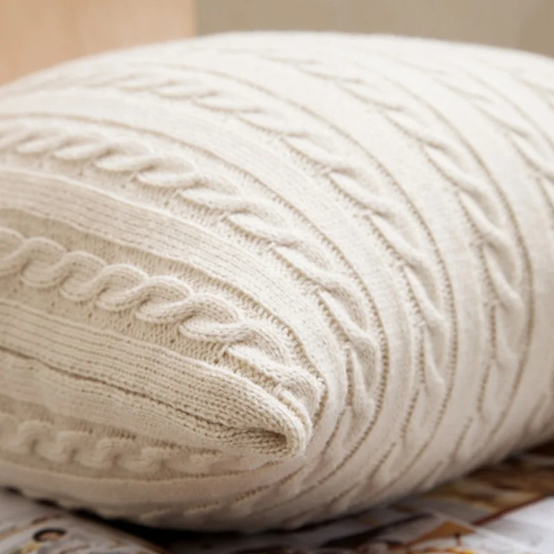 Cheersee cabel white comfortable seasonal patchwork sweater knit twist thorw wholesale decorative pillow cover with 18 x 18