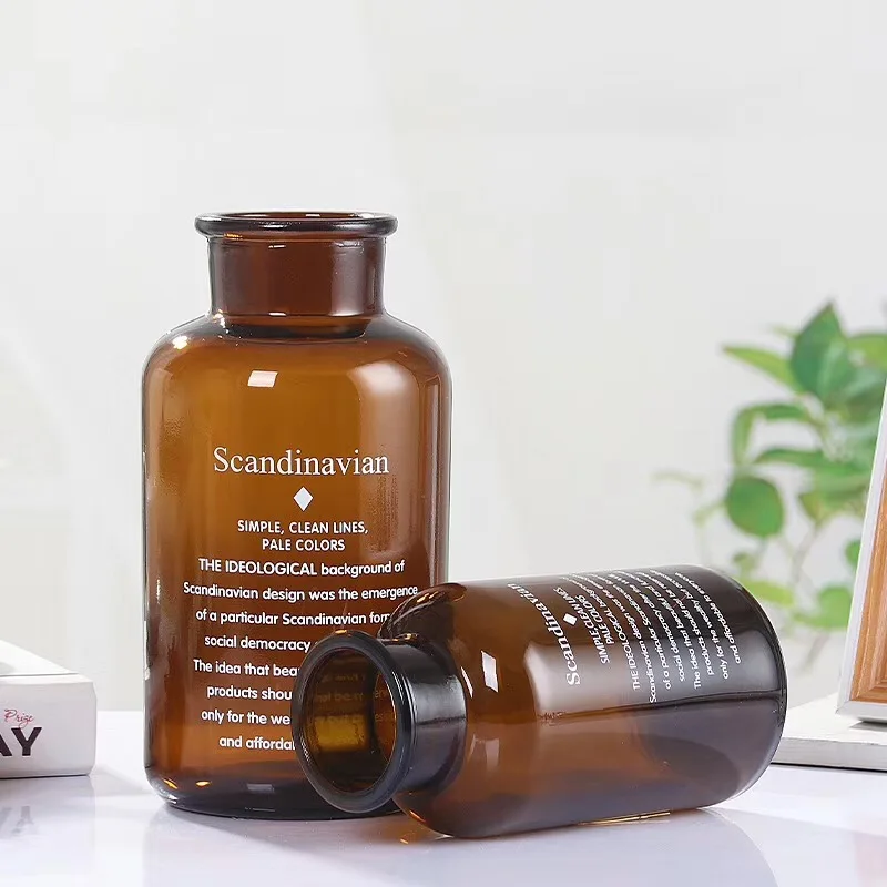 
Amber Reagent Glass Cylinder Glas Vase Flower For Fancy Home Decoration 