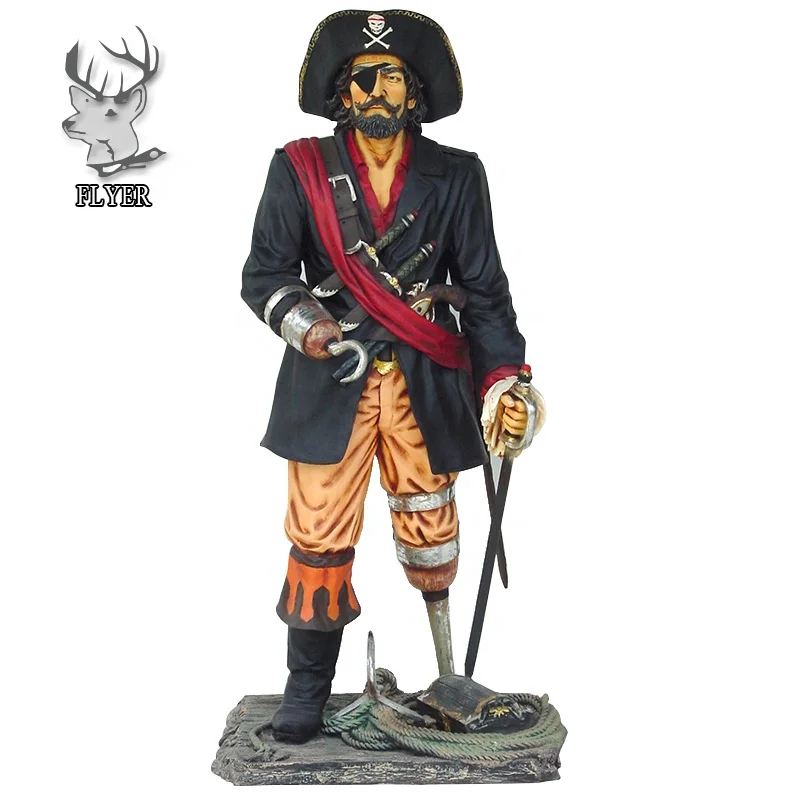 Outdoor decoration life size Fiberglass pirate sculpture sitting on the bench