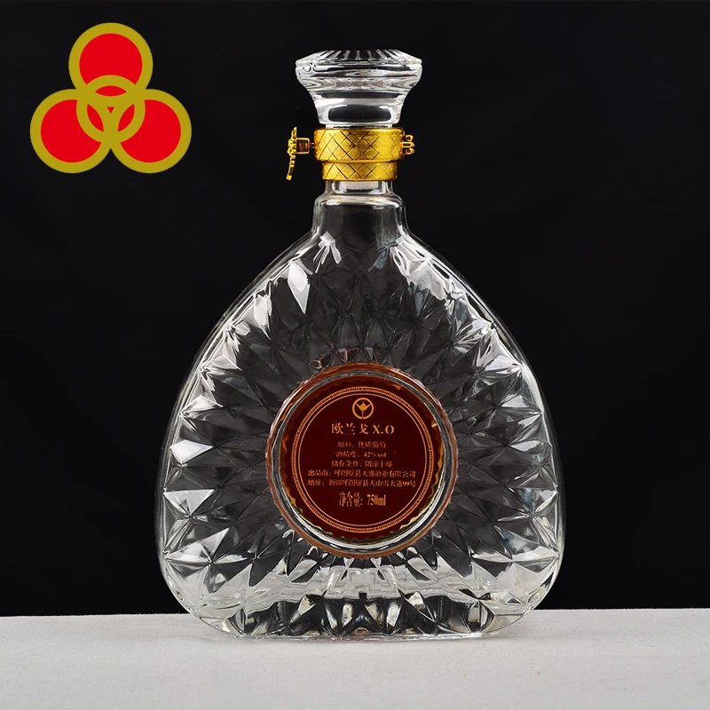 High quality 750ml bell shape glass wine bottle XO brandy bottle wholesale