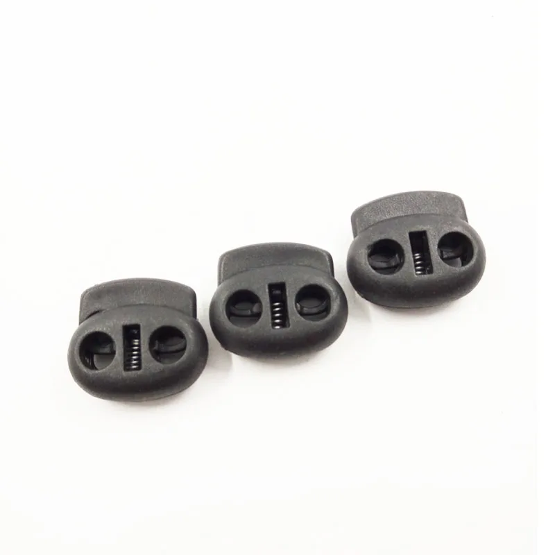 Factory Price Unique garment clothing accessories 14mm spring plastic cord stopper black 2 holes cord lock