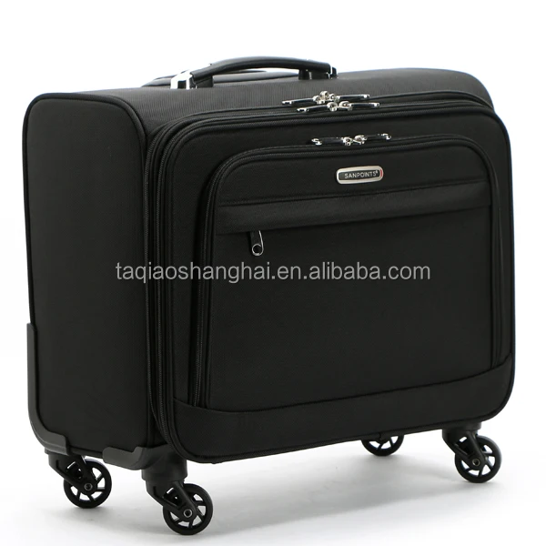 Black cabin size soft suitcase 210D lining with trolley