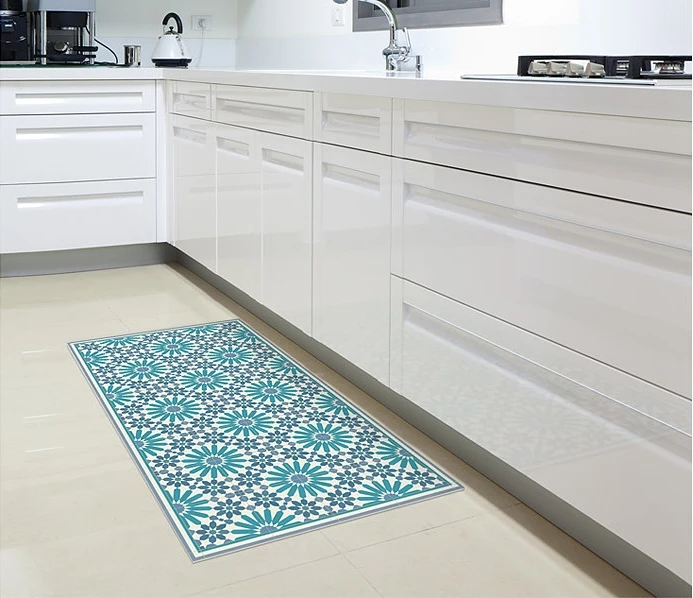 Vinyl carpet with saffalo designs tiles in turquoise Traditional morrocco tiles in turquoise