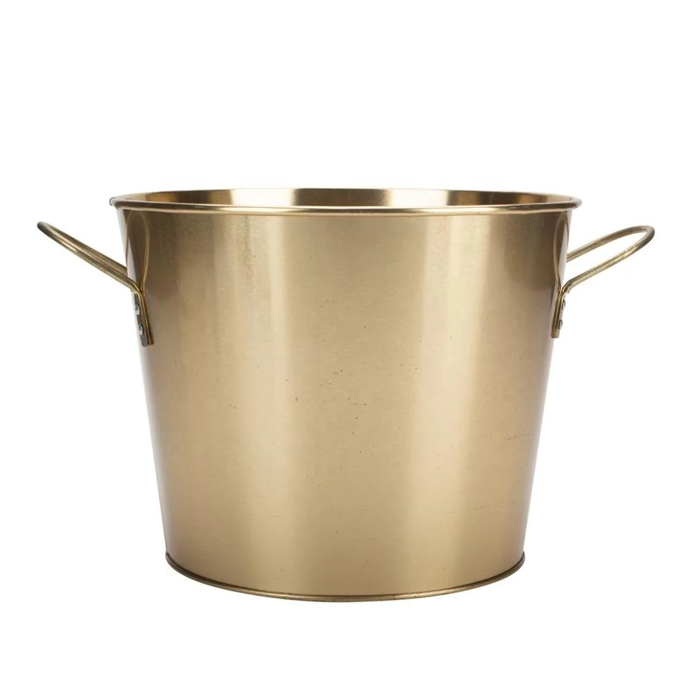 High Quality Round shape Metal Golden Color Galvanized Steel Beer Wine Ice Tin Bucket for bar
