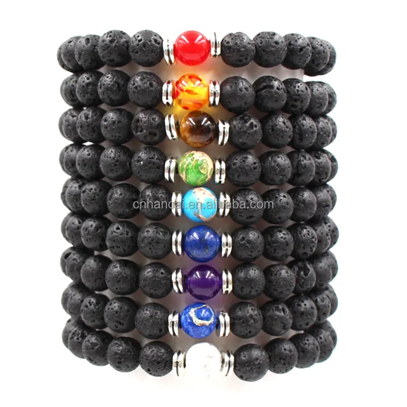 New 7 Chakra Bracelet Men Black Lava Healing Balance Beads Reiki Buddha Prayer Tiger Eye Natural Stone Yoga Bracelet For Women