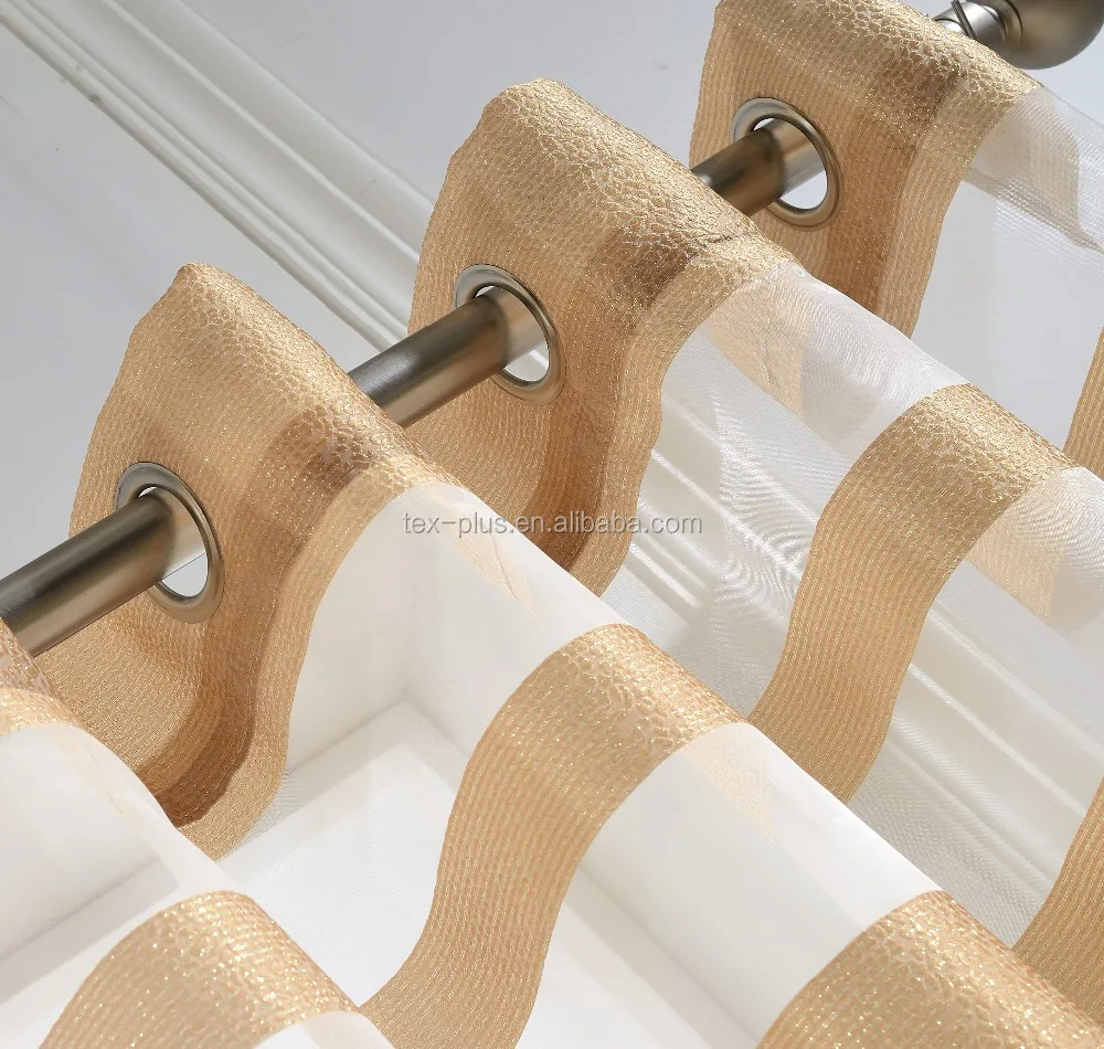 gold color jacquard striped organza sheer curtain for home window