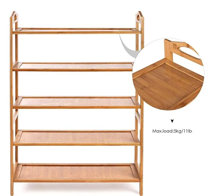 Bamboo Shoe Rack 5-Tier Entryway Shoe Shelf Storage Organizer Free Standing Shelves