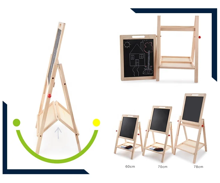 2in1 standing adjustable big size wooden drawing board for kids
