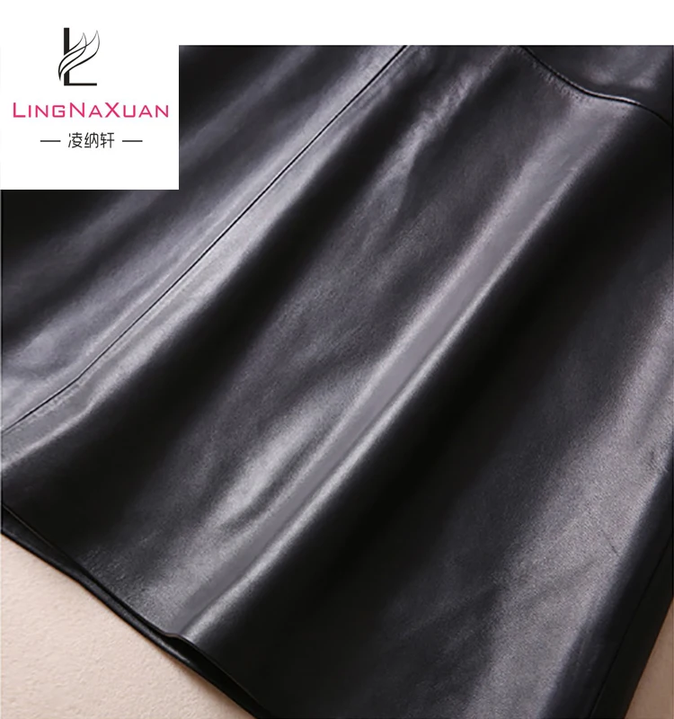 
2018 Winter Short mini pleated Genuine Leather Fashion Skirt 