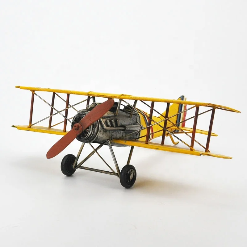 Handmade Metal Child Aircraft Toy Retro Biplane Propeller Fixed Wing Fighter Model Airplane Creative Home Decorations Kid Gift