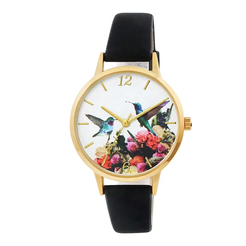 Wholesale beautiful mix colors custom printing watch dial fashion ladies dress watch leather band for girls