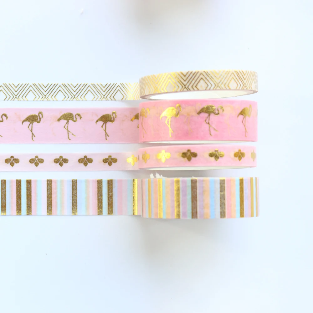 Cute gold foil school decoration washi tapes for diary planner notebook stationery, DIY kraft masking tape for photos,4pcs