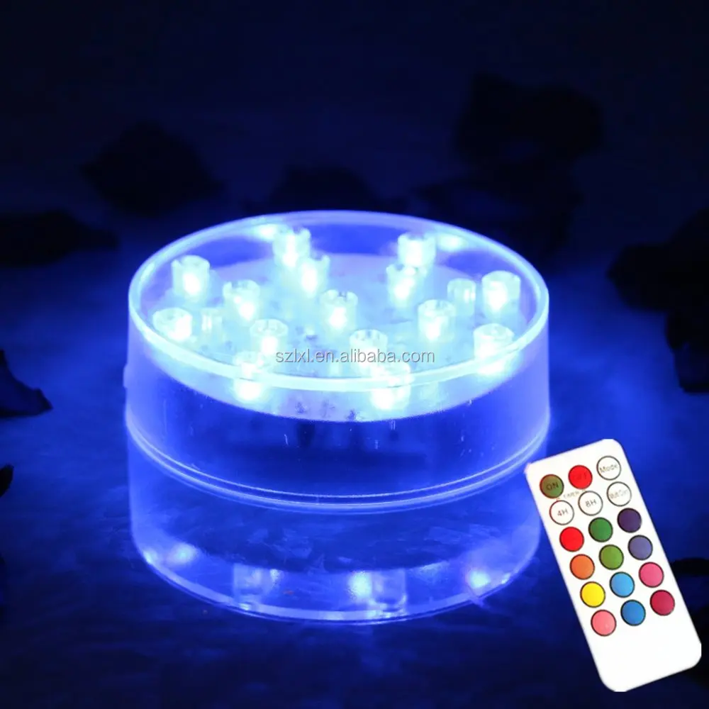 
15 LEDs 4 inch LED Undervase light Multi-color with remote control , Crystal Candelabra base light,Clear Hookah Light Base 