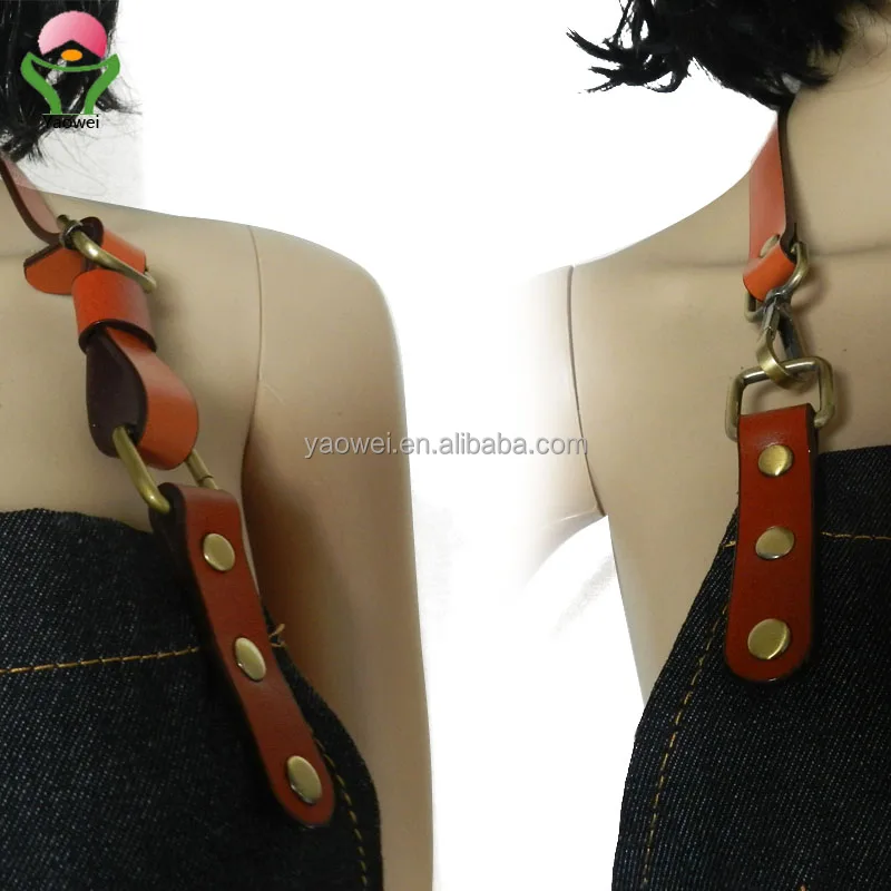 newest custom high quality cooking cotton jeans apron with tool pouch Denim Apron