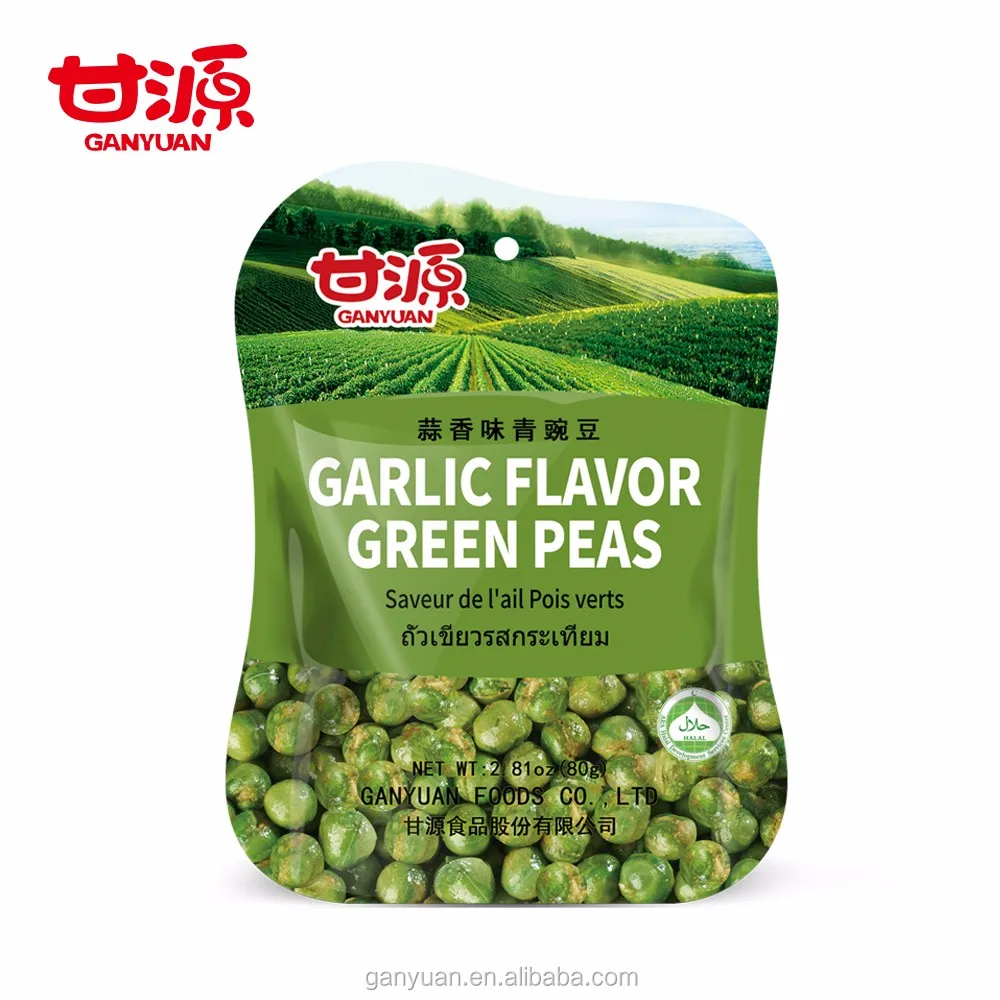 Hot sales Chinese garlic flavor green peas snack food