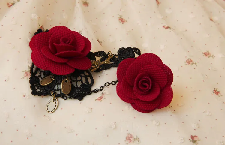 Black Lace Jewelry Retro Jewellery for Women Bracelet with Rose Ring
