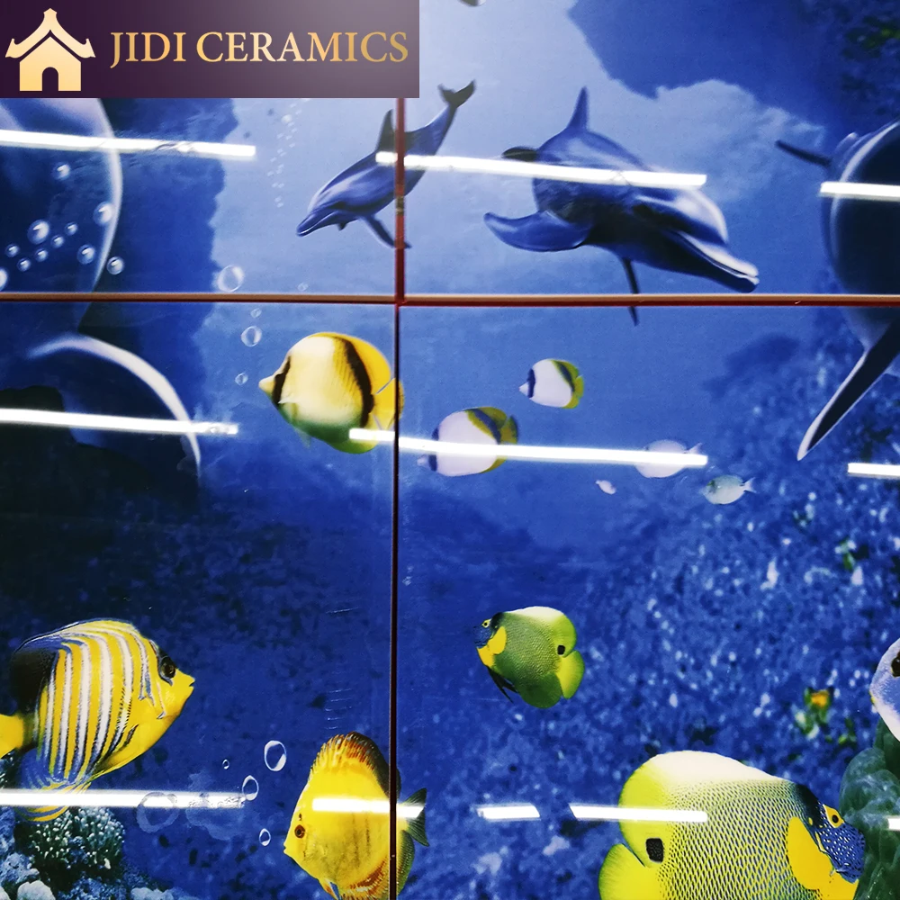 Ocean Blue Glazed Bathroom 3D Digital Porcelain Wall and Floor Dolphin Tiles