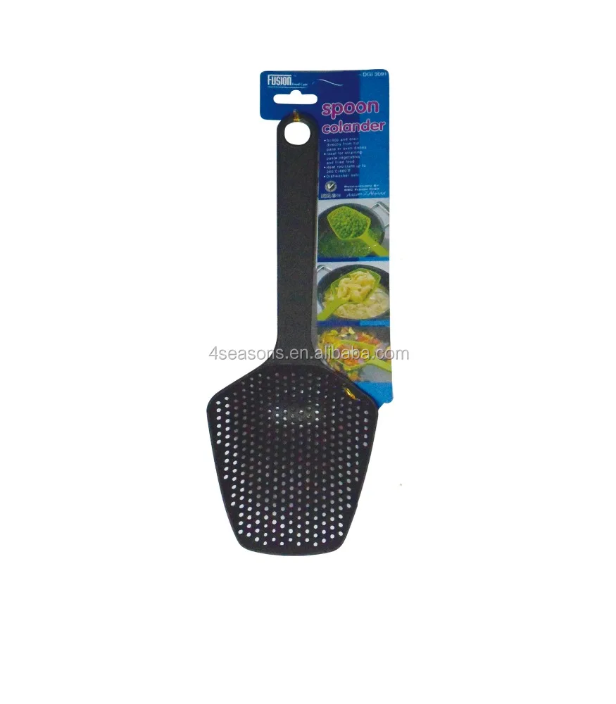 Food grade durable kitchen colander, black nylon grill spoon, nylon slotted spoon