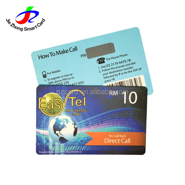 CMYK printing CR80 30mil Telephones calling scratch card prepaid card