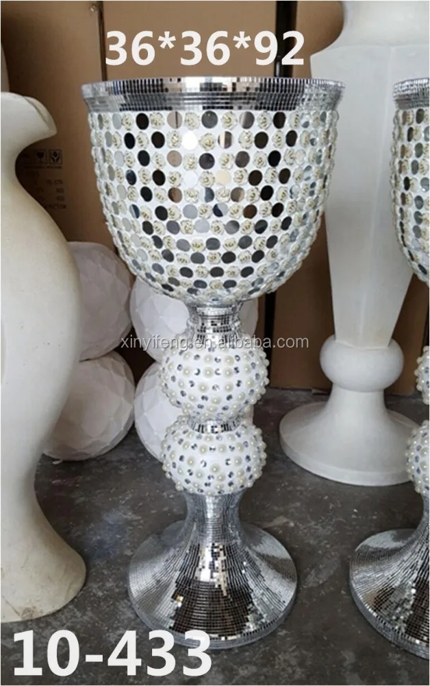 European FRP Floor Artificial Flower Tall Vase With Round Glass For Hall