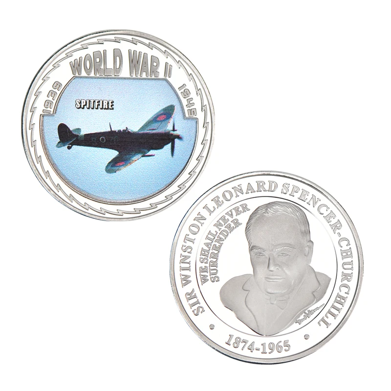 Amazom Hot Sale Metal Coin World War II 3D Airplane Silver Military Souvenir Coin Metal Coin For Collection