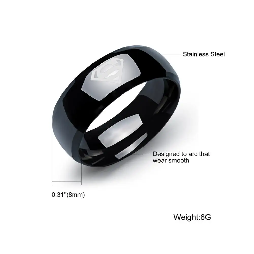 
Factory outlet wholesale custom logo mens 316L stainless steel superman rings 