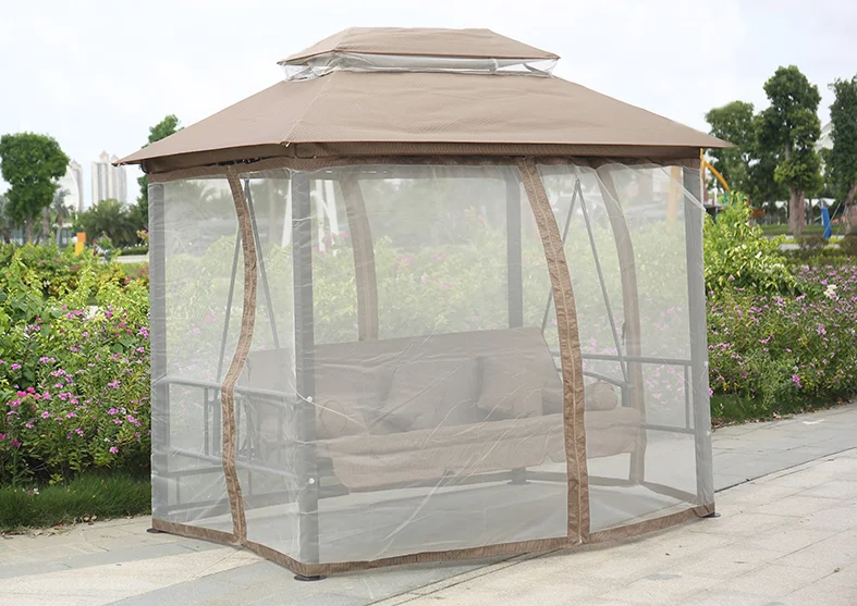 Outdoor patio 3 seats waterproof garden leisure gazebo swing bed