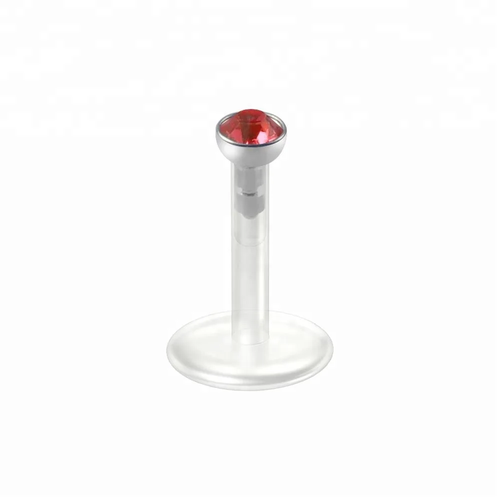 BioPlastic Jeweled Disc Push in Threadless BioPlast Labret Lip Piercing Jewelry