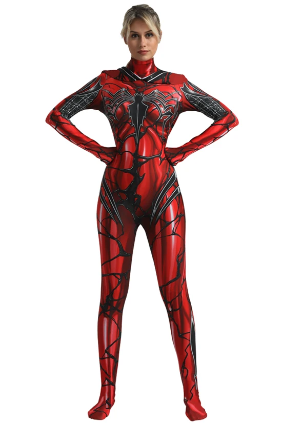 Женский костюм для косплея Веном, красный Человек-паук, зентай, боди с плащом, комбинезон