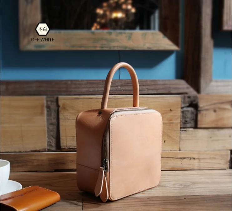 2019 new original handmade vegetable tanned leather female bag top layer leather shoulder vegetable tanne Messenger bag tofu bag