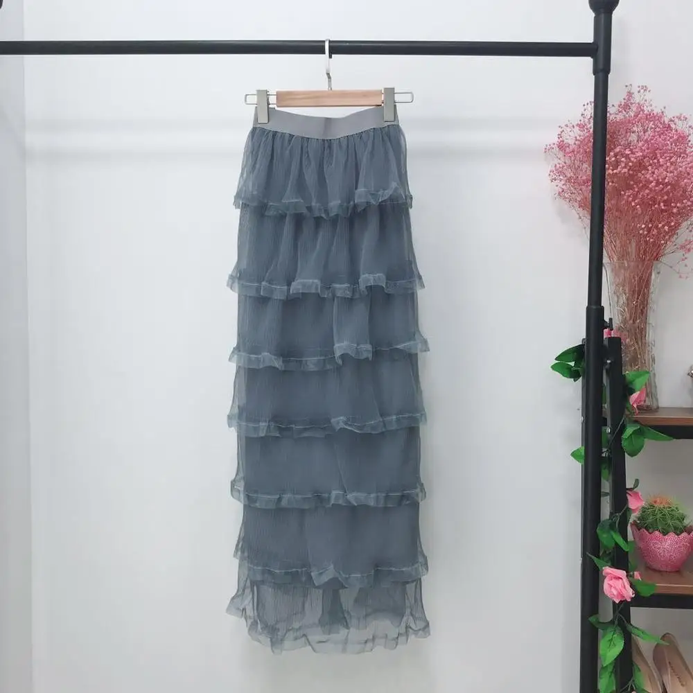 New arrival full lace layered long mesh skirts