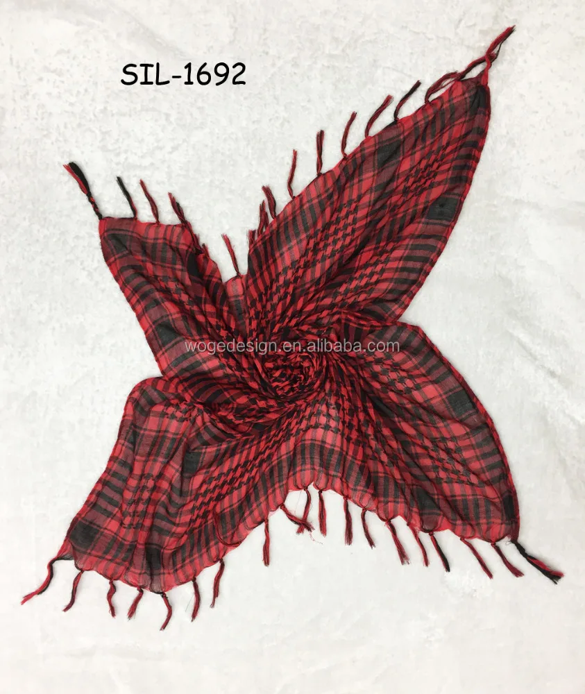 Hot sold arab african jacquard polyester tassels scarf Afghan desert shemagh houndstooth checked square men wrap