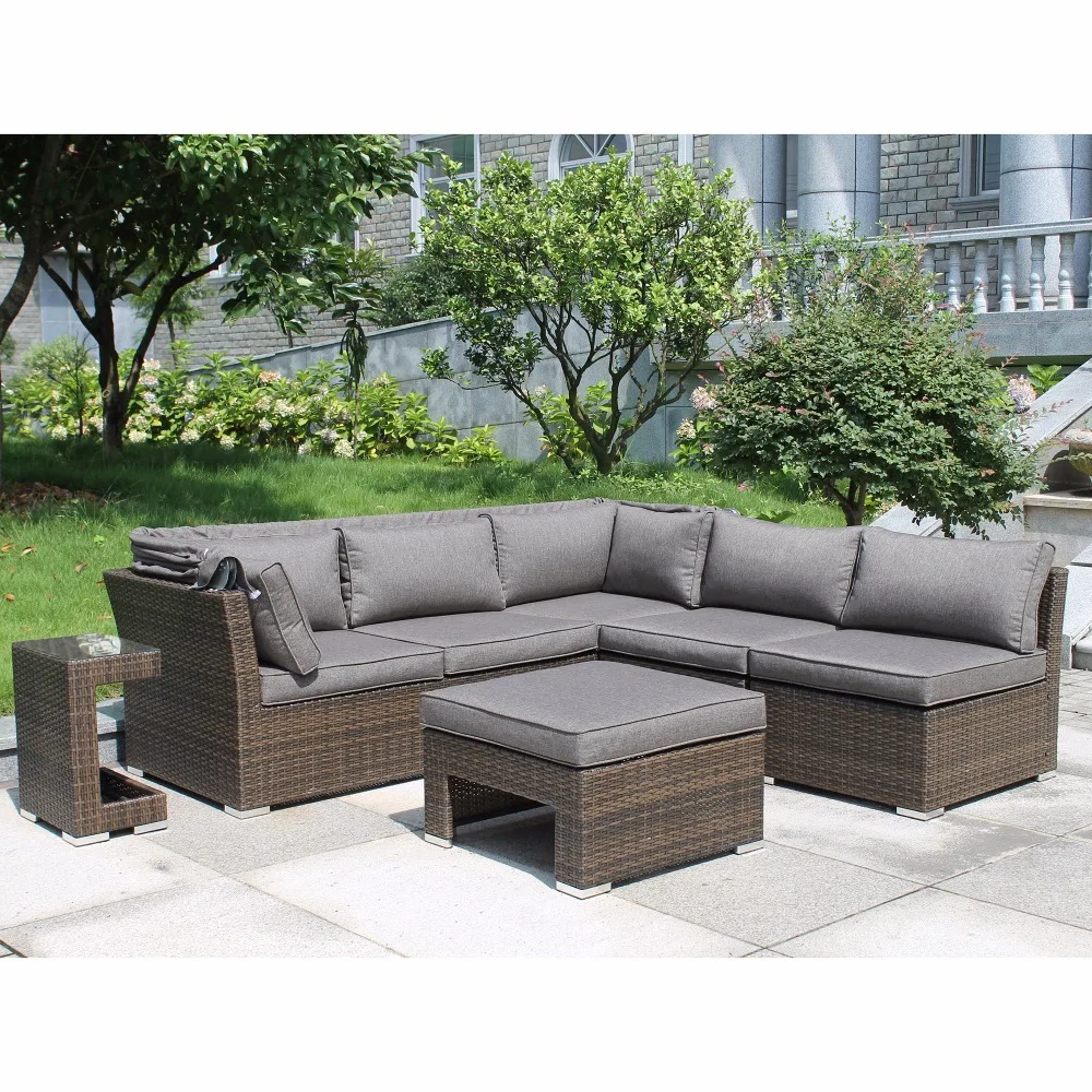 Hot selling garden furniture germany outdoor sectional wicker sofa set canopy