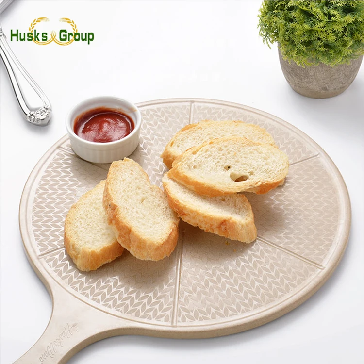 Premium Rice Husks Fibre Round Pizza Peel Cutting Board Serving Tray