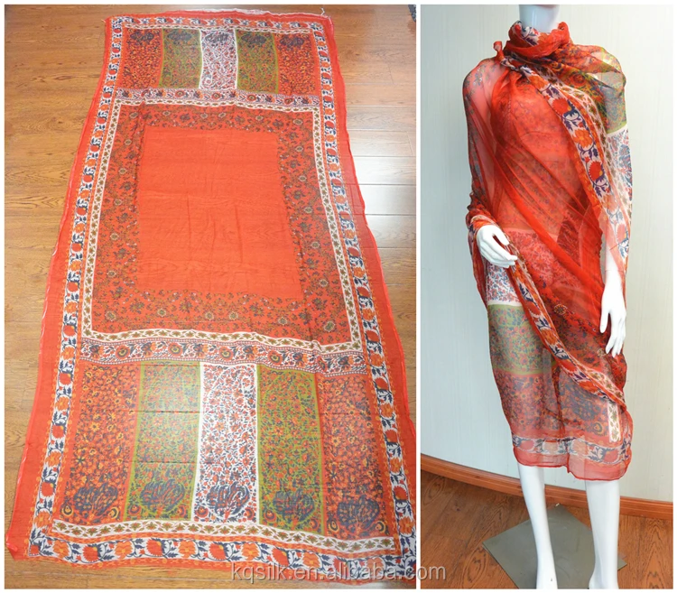 
Indian sari positioning print small flower robe 100% silk chiffon crinkle georgette fabrics 