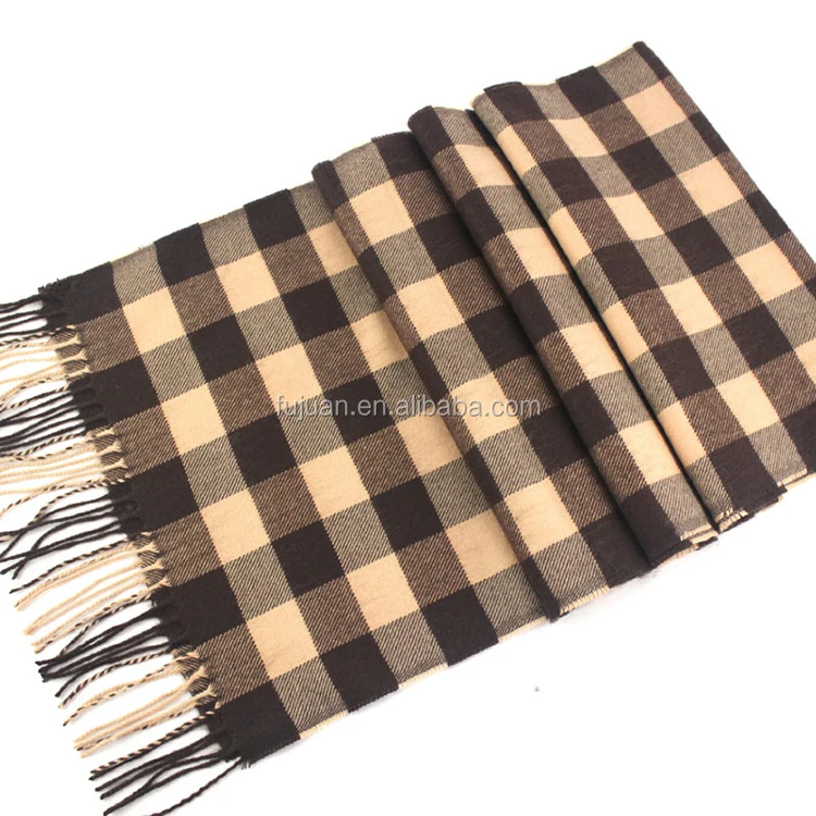 Promotional activities winter good warm yarn dyed knitted fringe simple cashmere acrylic plaid scarf