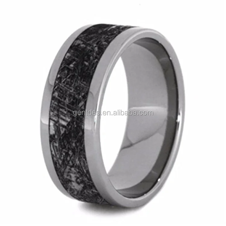 Gentdes Jewelry  Real Meteorite Inlay 10mm Comfort Fit Titanium Wedding Band Full Finger Ring Men Engagement Ring