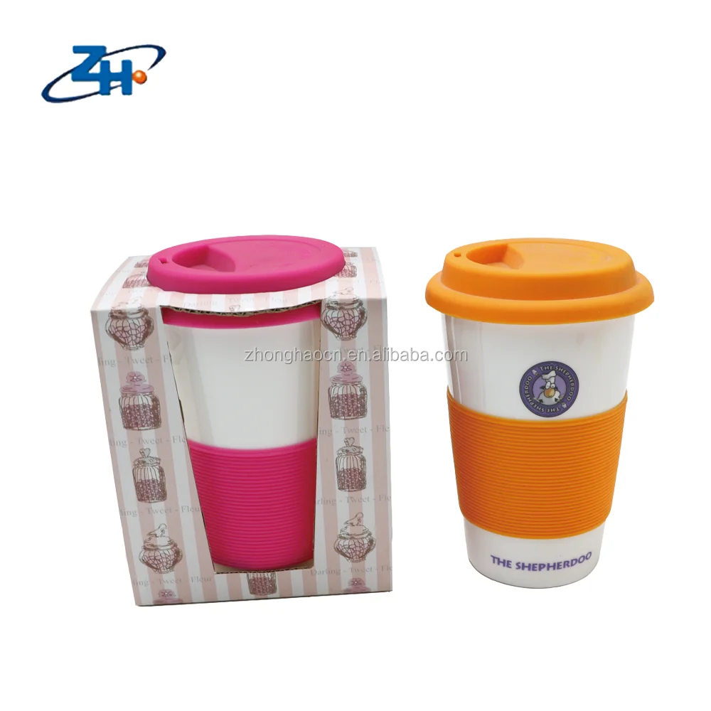 Wholesale  supplier ceramic sublimation travel porcelain cup custom ceramic coffee travel mug with silicone lid